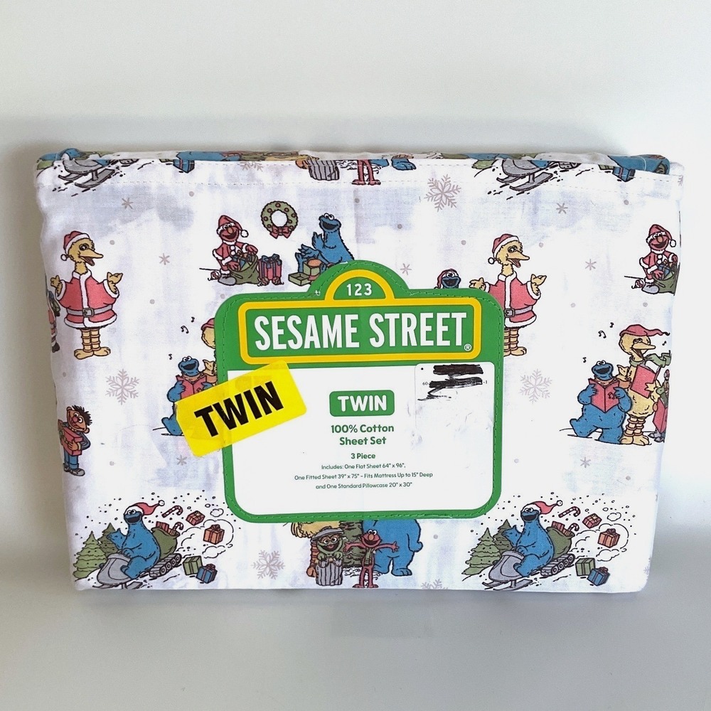 Sesame Street Christmas Twin Sheet Set 100% Cotton 3pc Elmo Holiday